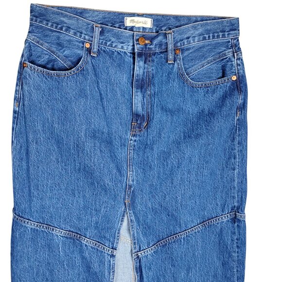 Madewell Denim Maxi Skirt Size 31 Medium Blue Wash 23" Slit Down Front Pockets - Picture 4 of 11